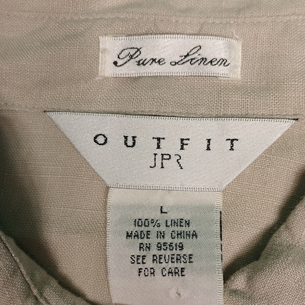 Outfit JPR Beige Eyelet Button-Up  Pure Linen Blouse Size Large - Picture 2 of 11